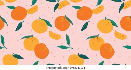 Vector seamless pattern with mandarins. Trendy hand drawn textures. Modern abstract design for paper, cover, fabric, interior decor and other users.