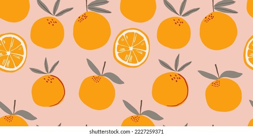 Vector seamless pattern with mandarins. Trendy hand drawn textures. Modern abstract design for paper, cover, fabric, interior decor and other users.