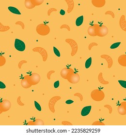 Vector seamless pattern with mandarins. Trendy hand drawn textures. Modern abstract design for paper, cover, fabric, interior decor and other users.