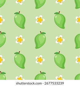 Patrón de Vector sin fisuras con frutas de mango. Frutas tropicales del verano en un fondo blanco.