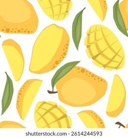 Vector seamless pattern with mango on white background