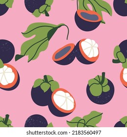 Vector seamless pattern with mangosteen fruits. Abstract design for paper, cover, fabric