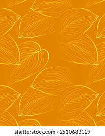 Vector seamless pattern of many big outline leaves. Bright ink line plant design. Elegant fall print. Hand drawn floral art for wedding invitation, packaging, advertising layout, trendy fabric, cover