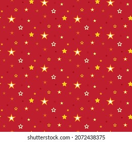 Vector seamless pattern of many christmas decoration stars on red,festive cute graphic star background,wrapping paper,surface textures,textile,fabric,print,cards,winter,Merry Christmas,Happy New Year.