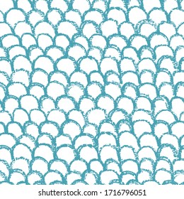 Vector seamless pattern. Many half circles drawn with crayon pencil on white background. Handdrawn and traced. Textured. Simple pattern for printing on paper or fabric.

