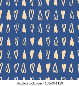 Vector seamless pattern. Many hearts. Background for Valentain day, love. For prints, invitation, wedding design, printing on fabric. Blue and yellow.
