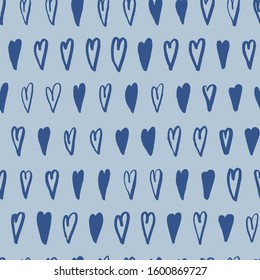Vector seamless pattern. Many hearts. Background for Valentain day, love. For prints, invitation, wedding design, printing on fabric. Blue.
