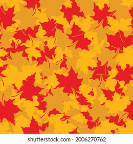 Vector seamless pattern . Many red and golden yellow maple leaves. Colorful autumn design in warm colors for textile, wallpaper, wrapping paper, notebook cover.