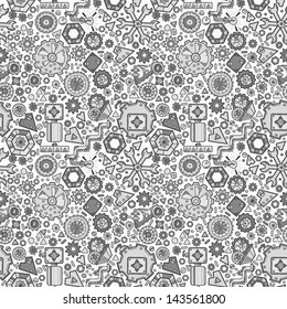 Vector seamless pattern with many of the technological details. Seamless pattern can be used for wallpapers, pattern fills, web page backgrounds,surface textures.