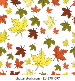 Vector seamless pattern of maple autumn leaves large leaves