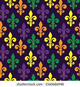 Vector seamless pattern for Mardi Gras with french lily. Mardi Gra pattern. Vector design of tile, carpet, tablecloth fabric, cushion, pillow, bags, cover,T-shirt.