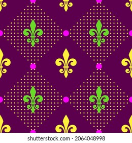 Vector seamless pattern for mardi gras carnival. Mardi Gra seamless pattern. Vector design of tile, carpet, tablecloth fabric, cushion, pillow, bags, cover,T-shirt.