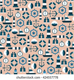 Vector Seamless Pattern with Marine Graphic Elements