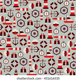 Vector Seamless Pattern with Marine Graphic Elements / Seamless Background with Sea Elements