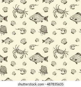 Vector seamless pattern with marine inhabitants