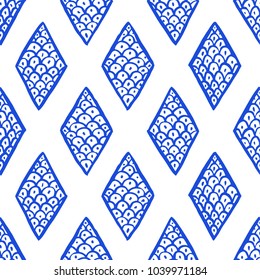 Vector seamless pattern with marine ornamental elements isolated on white. Hand drawn abstract geometrical texture.