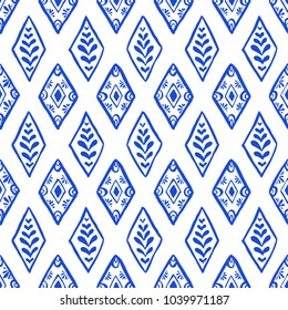 Vector seamless pattern with marine ornamental elements isolated on white. Hand drawn abstract geometrical texture.