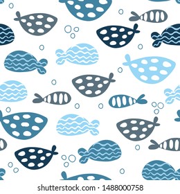 vector seamless pattern, marine theme and abstract elements