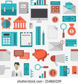 Vector seamless pattern with marketing icons in flat style. Used for website or app.