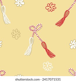 Vector seamless pattern with martisor 1 March spring celebration gift. Print for paper, textile and fabric. Perfect surface design.



