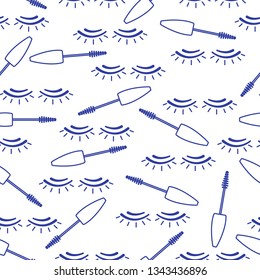 Vector seamless pattern with mascara, eyelashes. Decorative cosmetics, makeup background. Glamour fashion vogue style. Design for banner, poster or print.