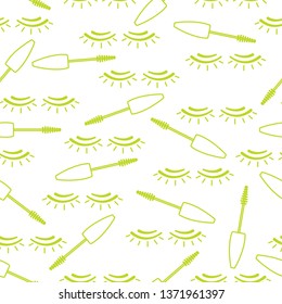 Vector seamless pattern with mascara, eyelashes. Decorative cosmetics, makeup background. Glamour fashion vogue style. Design for banner, poster or print.
