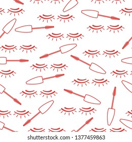 Vector seamless pattern with mascara, eyelashes. Decorative cosmetics, makeup background. Glamour fashion vogue style. Design for banner, poster or print.