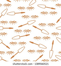 Vector seamless pattern with mascara, eyelashes. Decorative cosmetics, makeup background. Glamour fashion vogue style. Design for banner, poster or print.