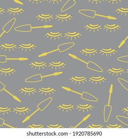 Vector seamless pattern with mascara, eyelashes. Decorative cosmetics, makeup background. Glamour fashion vogue style. Design for banner, poster or print. Illuminating and Ultimate Gray.