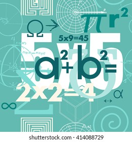 Vector seamless pattern. Mathematical formulas and symbols. Poster, cover of the textbook or notebook. Vector background