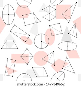 Vector seamless pattern with maths theme. Geometry shapes and forms - circle, square, triangle