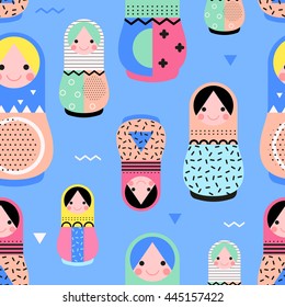 Vector seamless pattern of Matryoshka dolls.