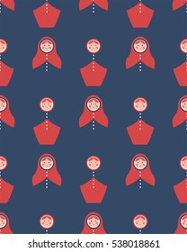 Vector seamless pattern of matryoshka on blue background.Poster illustration. 