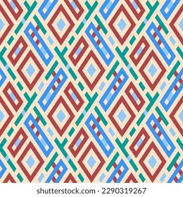 Vector seamless pattern with maze design. Simple geometric background in terracotta color. Fashion print in retro mid century style