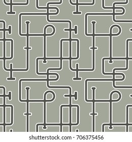 Vector seamless pattern. Maze of pipelines. Light neutral green background