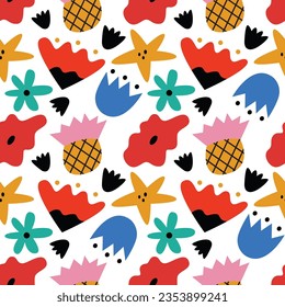 Vector seamless pattern with meadow flowers on white background. Modern design for fabric and paper, surface textures.