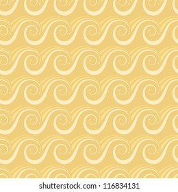 Vector seamless pattern with meander waves. Ornamental geometric yellow background. Simple abstract decorative illustration with stylized sand dune for backdrop, cover, wallpaper, textile, wrapper