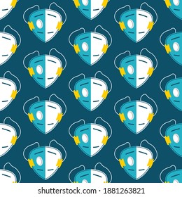 Vector seamless pattern with medical masks and respirators