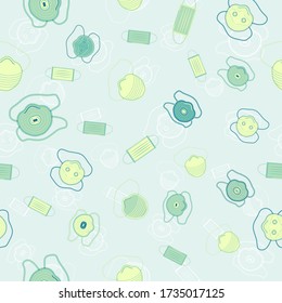 Patrón vectorial sin fisuras con máscara de protección profesional médica o respirador. Dibujo estilizado para el diseño de su sitio web, logotipo, aplicación, interfaz de usuario. Ilustración de existencias aisladas