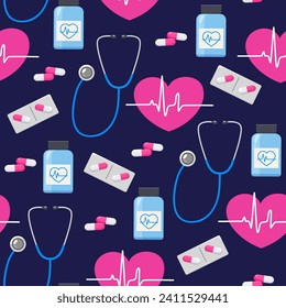 Vector seamless pattern with medicine elements