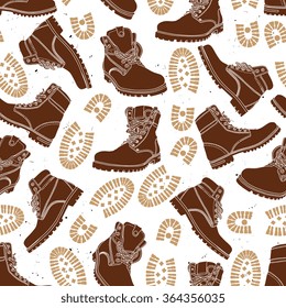 Vector seamless pattern with men boots and footsteps