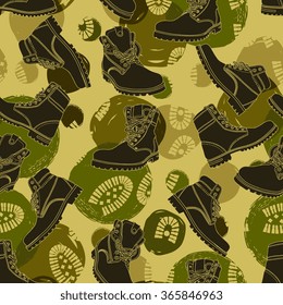 Vector seamless pattern with men boots and footsteps