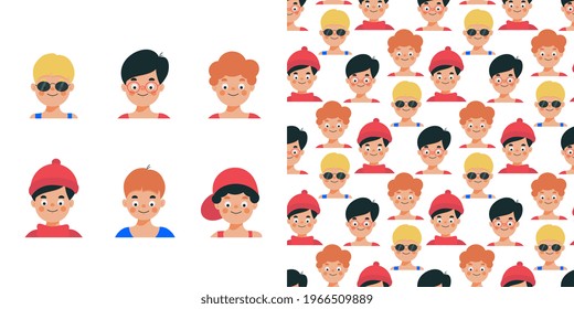 Vector seamless pattern with men faces. Design element for Fathers Day concept and other use.