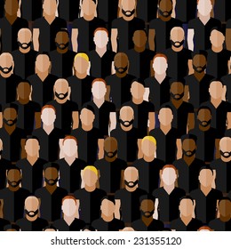 vector seamless pattern with men group or community wearing sport uniform. flat  illustration of sport team wearing black t-shirts