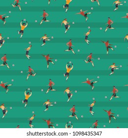Vector seamless pattern with men playing sports in athletic poses. Soccer players. Flat illustration.