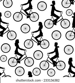 Vector seamless pattern with men and women riding bicycles