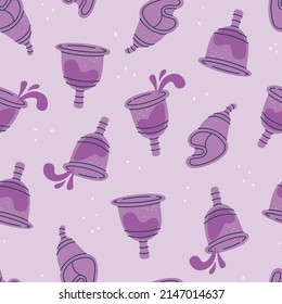 Vector Seamless Pattern Of Menstrual Cups. The Concept Of Women's Health And Hygiene. Reusable Feminine Hygiene Item.