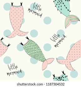 Vector seamless pattern with a mermaid tails