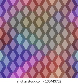 Vector seamless pattern with mesh of color rhombuses. Retro geometric ornamental background in disco style. Simple abstract decorative illustration with stylized texture of covering for print, web