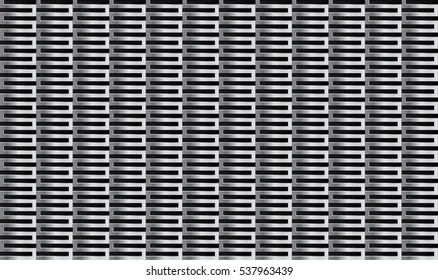 Vector seamless pattern. Metal grill, chrome perforated texture, steel panel. Structural background, design template with metallic glossy effect. Fastened latticed illustration. Filter radiator.
